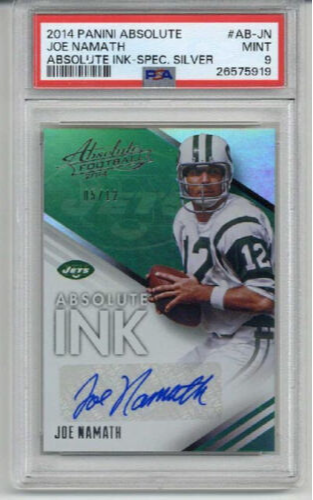 2014 PANINI ABSOLUTE ABSOLUTE INK SPECTRUM SILVER JOE NAMATH AUTO /5 PSA 9