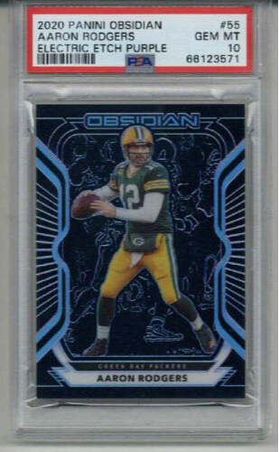 2020 PANINI OBSIDIAN E/E PURPLE AARON RODGERS PACKERS /100 PSA 10 LOW POP