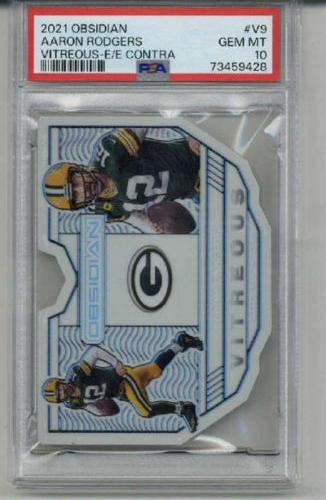 2021 PANINI OBSIDIAN VITREOUS E/E CONTRA AARON RODGERS PACKERS PSA 10