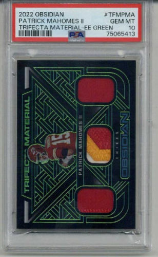 2022 PANINI OBSIDIAN TRIFECTA MATERIAL EE GREEN PATRICK MAHOMES /50 PSA 10