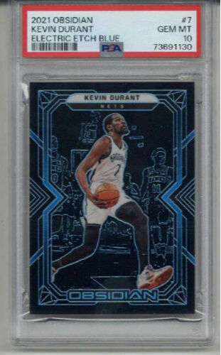 2021 PANINI OBSIDIAN ELECTRIC ETCH BLUE #7 KEVIN DURANT /16 NETS PSA 10