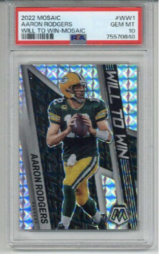 2022 PANINI MOSAIC WILL TO WIN MOASIC #WW1 AARON RODGERS PACKERS PSA 10
