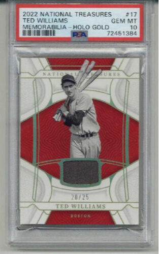 2022 NATIONAL TREASURES MEMORABILIA HOLO GOLD TED WILLIAMS /25 PSA 10