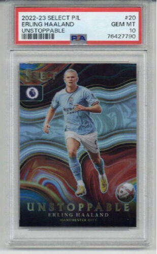 2022-23 PANINI SELECT P/L UNSTOPPABLE #20 ERLING HAALAND MAN CITY PSA 10 LOW POP