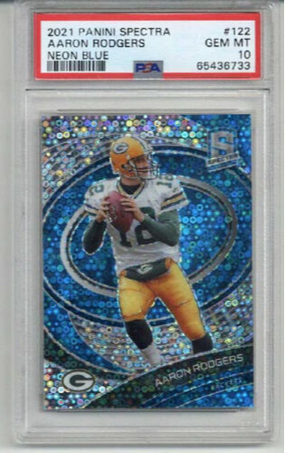 2021 PANINI SPECTRA NEON BLUE #122 AARON RODGERS PACKERS LE /60 PSA 10 LOW POP