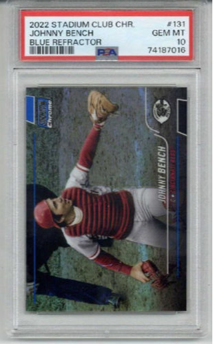 2022 TOPPS STADIUM CLUB CHROME BLUE REFRACTOR JOHNNY BENCH /199 PSA 10 LOW POP