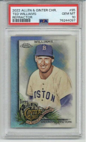 2022 TOPPS ALLEN & GINTER CHROME REFRACTOR #95 TED WILLIAMS RED SOX PSA 10