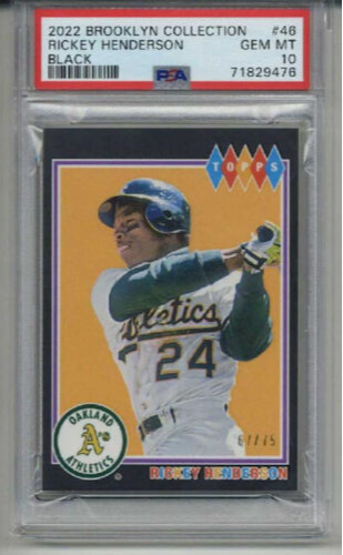 2022 TOPPS BROOKLYN COLLECTION BLACK RICKEY HENDERSON LE 67/75 A'S PSA 10