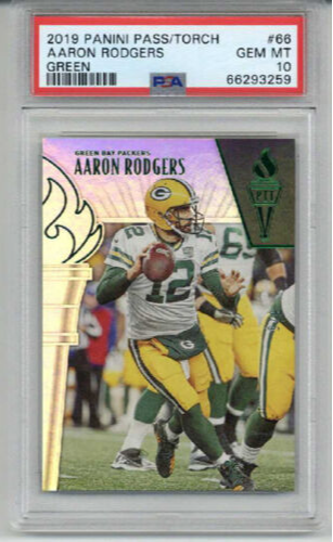 2019 PANINI PASSING THE TORCH GREEN #66 AARON RODGERS /5 PACKERS PSA 10