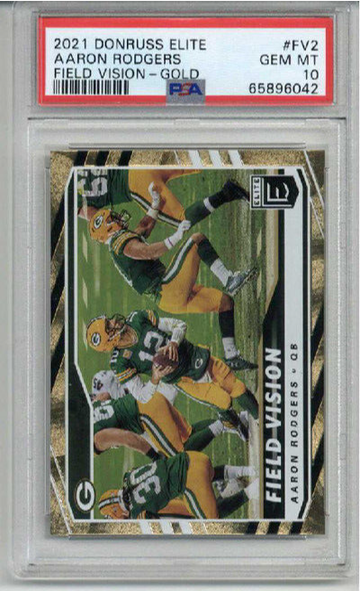 2021 PANINI DONRUSS ELITE FIELD VISION GOLD #6FV2 AARON RODGERS /5 PSA 10