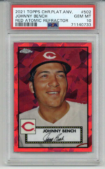 2021 TOPPS CHROME PLATINUM ANNIVERSARY RED ATOMIC REFRACTOR JOHNNY BENCH PSA 10