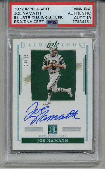 2022 PANINI IMPECCABLE ILLUSTRIOUS INK SILVER JOE NAMATH /25 AUTO GRADE PSA 10