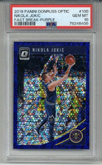 2018 PANINI DONRUSS OPTIC FAST BREAK PURPLE #100 NIKOLA JOKIC /95 PSA 10 LOW POP