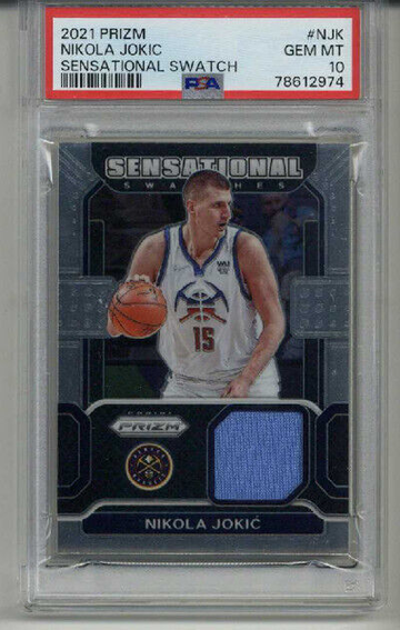 2021 PANINI PRIZM SENSATIONAL SWATCH NIKOLA JOKIC NUGGETS PSA 10 LOW POP