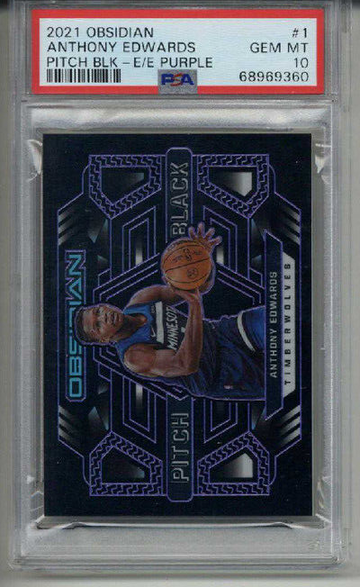 2021 PANINI OBSIDIAN PITCH BLACK E/E PURPLE #1 ANTHONY EDWARDS /75 PSA 10