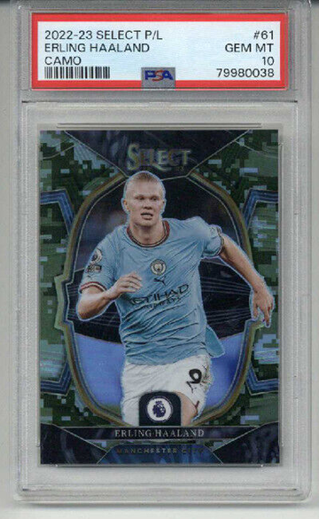 2022-23 PANINI SELECT P/L CAMO #61 ERLING HAALAND MAN CITY /225 PSA 10 LOW POP