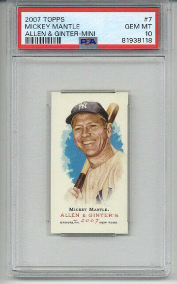 2007 TOPPS ALLEN & GINTER MINI #7 MICKEY MANTLE CARD YANKEES PSA 10 LOW POP RARE