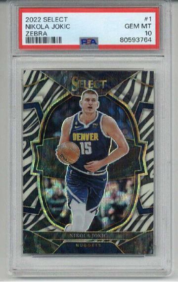2022 PANINI SELECT ZEBRA #1 NIKOLA JOKIC CARD DENVER NUGGETS PSA 10 LOW POP