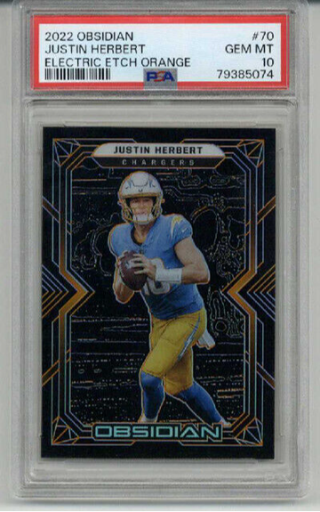 2022 PANINI OBSIDIAN E/E ORANGE JUSTIN HERBERT CARD /75 PSA 10 LOW POP