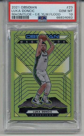 2021 PANINI OBSIDIAN MAGNITUDE E/E YELLOW FLOOD #23 LUKA DONCIC PSA 10 LOW POP