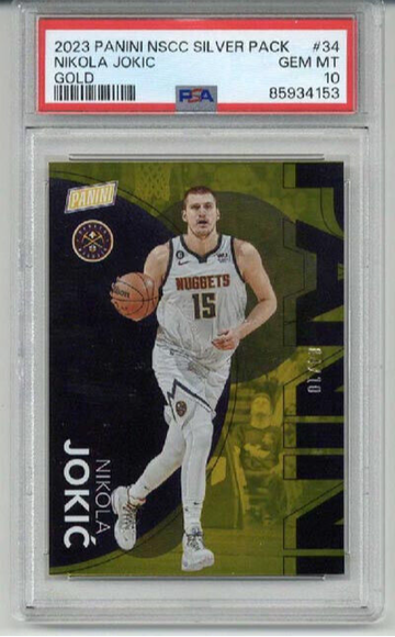 2023 PANINI NSCC SILVER PACK GOLD #34 NIKOLA JOKIC /10 NUGGETS PSA 10 LOW POP