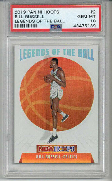 2019 PANINI HOOPS LEGENDS OF THE BALL #2 BILL RUSSELL CELTICS PSA 10 LOW POP