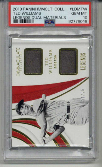 2019 PANINI IMMACULATE COLLECTION LEGENDS DUAL MATERIALS TED WILLIAMS /25 PSA 10