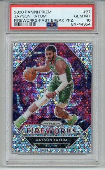 2020 PANINI PRIZM PRIZM FIREWORKS FAST BREAK PRIZM JAYSON TATUM PSA 10 LOW POP