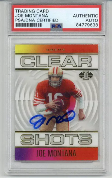 JOE MONTANA SIGNED AUTO 2021 PANINI CLEAR SHOTS SAN FRANCISCO 49ERS RARE PSA/DNA