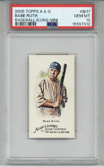 2008 TOPPS ALLEN & GINTER BASEBALL ICONS MINI BABE RUTH YANKEES PSA 10 LOW POP
