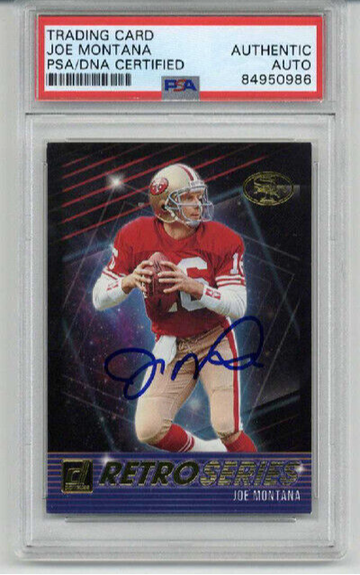 JOE MONTANA SIGNED AUTO 2021 PANINI DONRUSS RETRO SERIES 49ERS RARE PSA/DNA