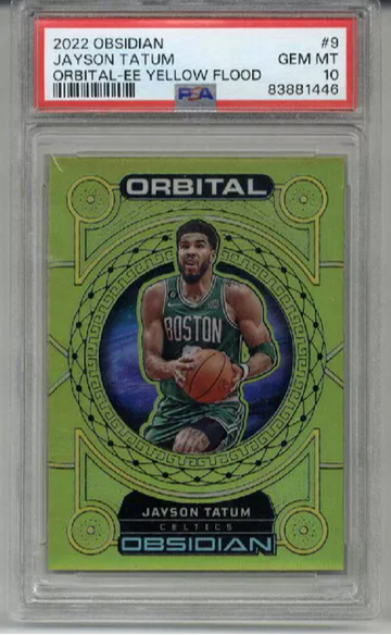 2022 PANINI OBSIDIAN ORBITAL E/E YELLOW FLOOD #9 JAYSON TATUM /10 PSA 10