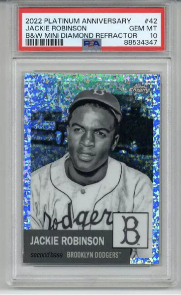 2022 TOPPS CHROME PLATINUM AN B&W MINI DIAMOND REFRACTOR JACKIE ROBINSON PSA 10