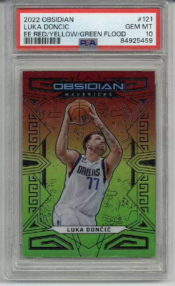 2022 PANINI OBSIDIAN EE RED YELLOW GREEN FLOOD LUKA DONCIC /75 PSA 10