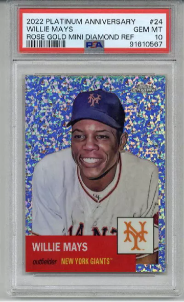 2022 TOPPS PLATINUM ROSE GOLD DIAMOND REFRACTOR WILLIE MAYS /75 PSA 10