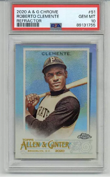 2020 TOPPS ALLEN & GINTER CHROME REFRACTOR ROBERTO CLEMENTE CARD PSA 10