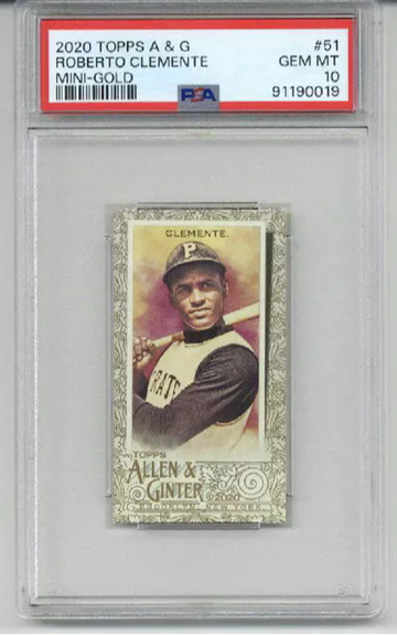 2020 TOPPS ALLEN & GINTER MINI GOLD #51 ROBERTO CLEMENTE PIRATES PSA 10