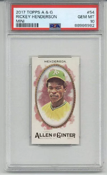2017 TOPPS ALLEN & GINTER MINI #54 RICKEY HENDERSON OAKLAND A'S PSA 10