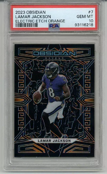 2023 PANINI OBSIDIAN E/E ORANGE #7 LAMAR JACKSON RAVENS /49 PSA 10 LOW POP