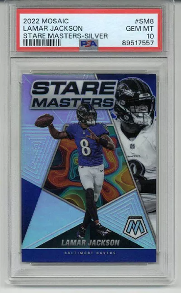 2022 PANINI MOSAIC STARE MASTERS SILVER #SM8 LAMAR JACKSON PSA 10 LOW POP