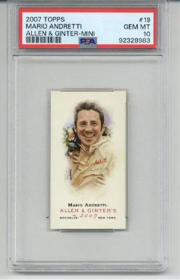 2007 TOPPS ALLEN & GINTER MINI #19 MARIO ANDRETTI CARD PSA 10 LOW POP