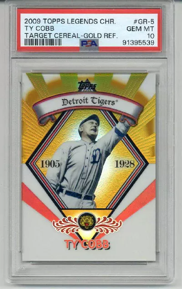 2009 TOPPS LEGENDS CHROME TARGET CEREAL GOLD REFRACTOR #GR5 TY COBB PSA 10
