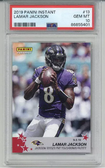 2019 PANINI INSTANT #13 LAMAR JACKSON CARD /63 BALTIMORE RAVENS PSA 10 LOW POP