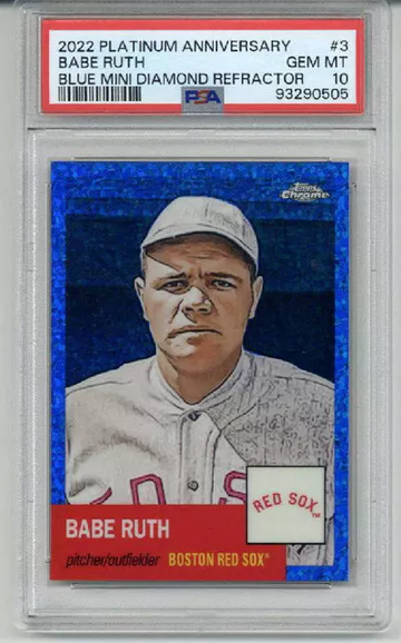 2022 TOPPS CHROME PLATINUM ANN BLUE MINI DIAMOND REFRACTOR BABE RUTH /199 PSA 10