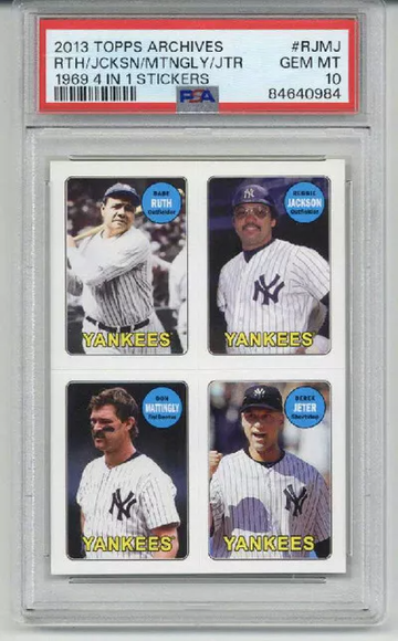 2013 TOPPS ARCHIVES #RJMJ BABE RUTH JACKSON DON MATTINGLY DEREK JETER PSA 10
