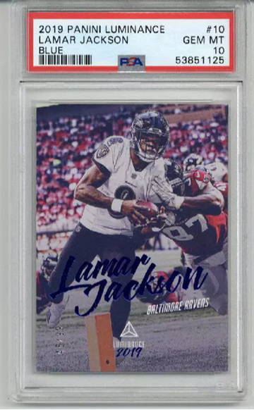 2019 PANINI LUMINANCE BLUE #10 LAMAR JACKSON RAVENS /99 PSA 10 LOW POP 1 RARE