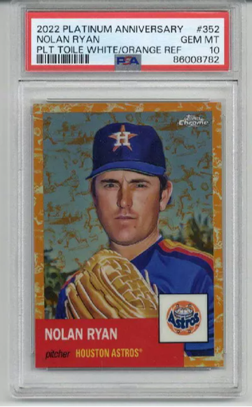 2022 TOPPS CHROME PLAT ANNIV TOILE WHITE ORANGE REF NOLAN RYAN /25 PSA 10