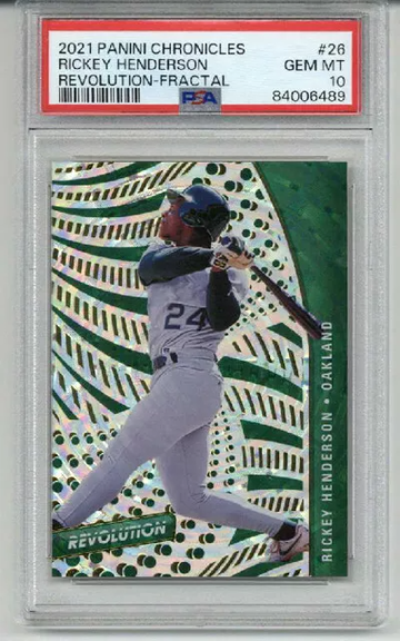 2021 PANINI CHRONICLES REVOLUTION FRACTAL #26 RICKEY HENDERSON A'S PSA 10
