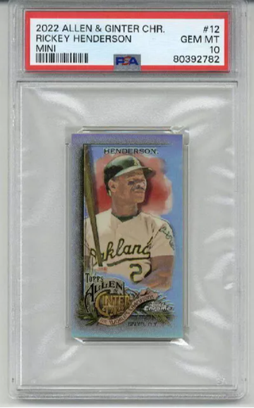 2022 TOPPS ALLEN & GINTER CHROME MINI RICKEY HENDERSON OAKLAND A'S PSA 10