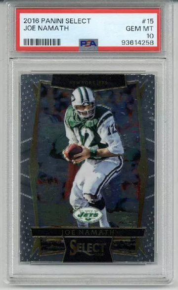 2016 PANINI SELECT #15 JOE NAMATH CARD NEW YORK JETS PSA 10 LOW POP